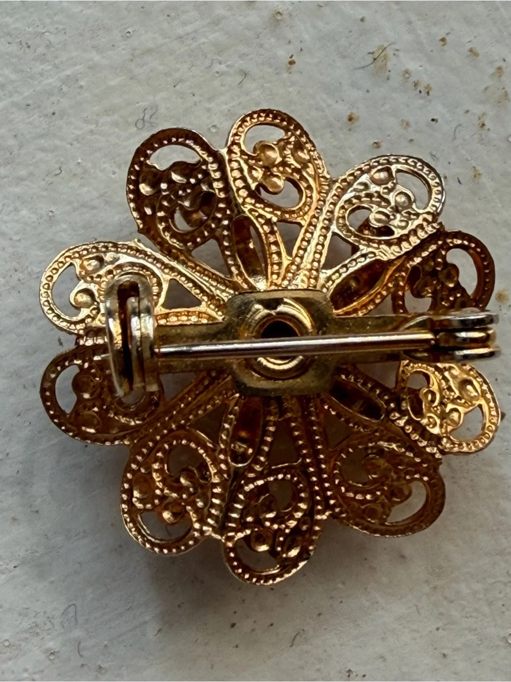 Gold Tone Vintage-Inspired Amber Rhinestone Floral Brooch